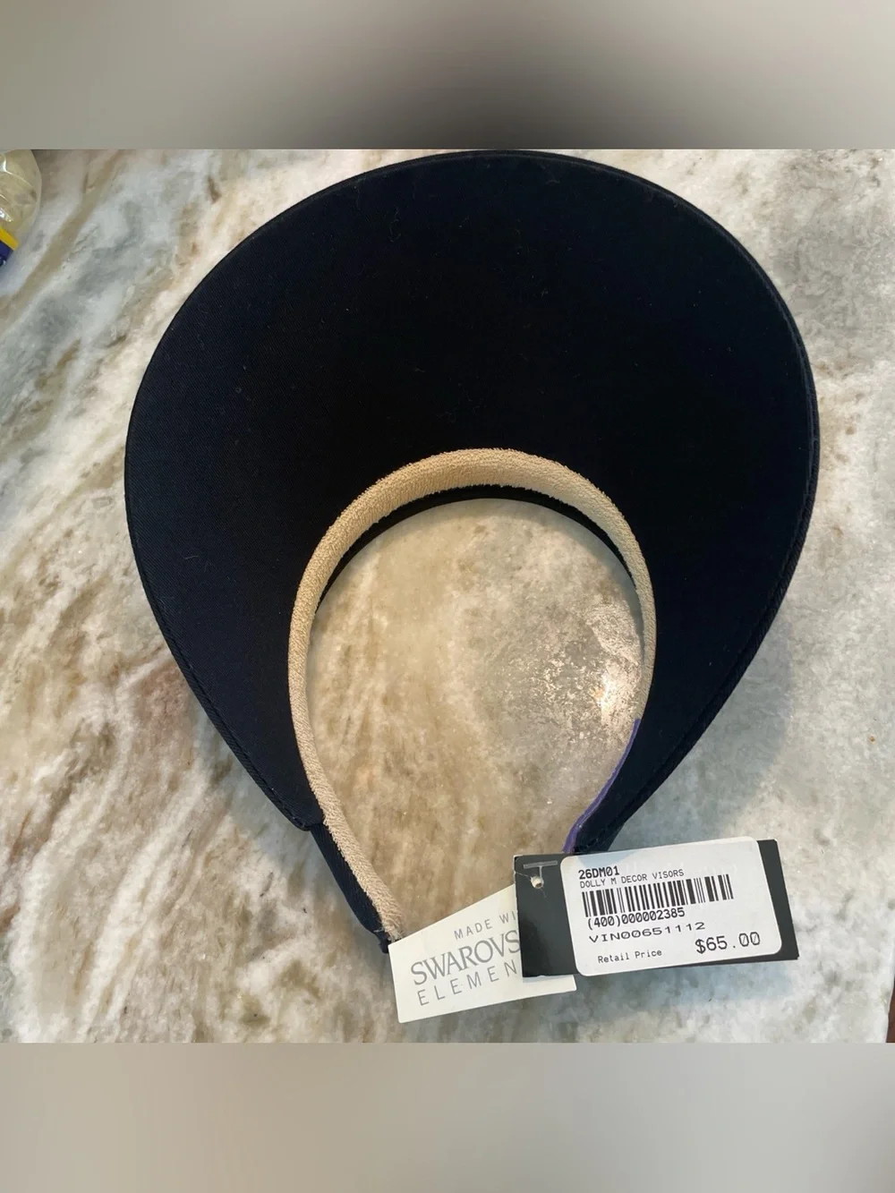 Swarovski Elements Del Mar County Club Black Sun Visor with Rhinestones Women's
